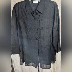 Alfred Dunner Black Eyelet Sheer Top Plus